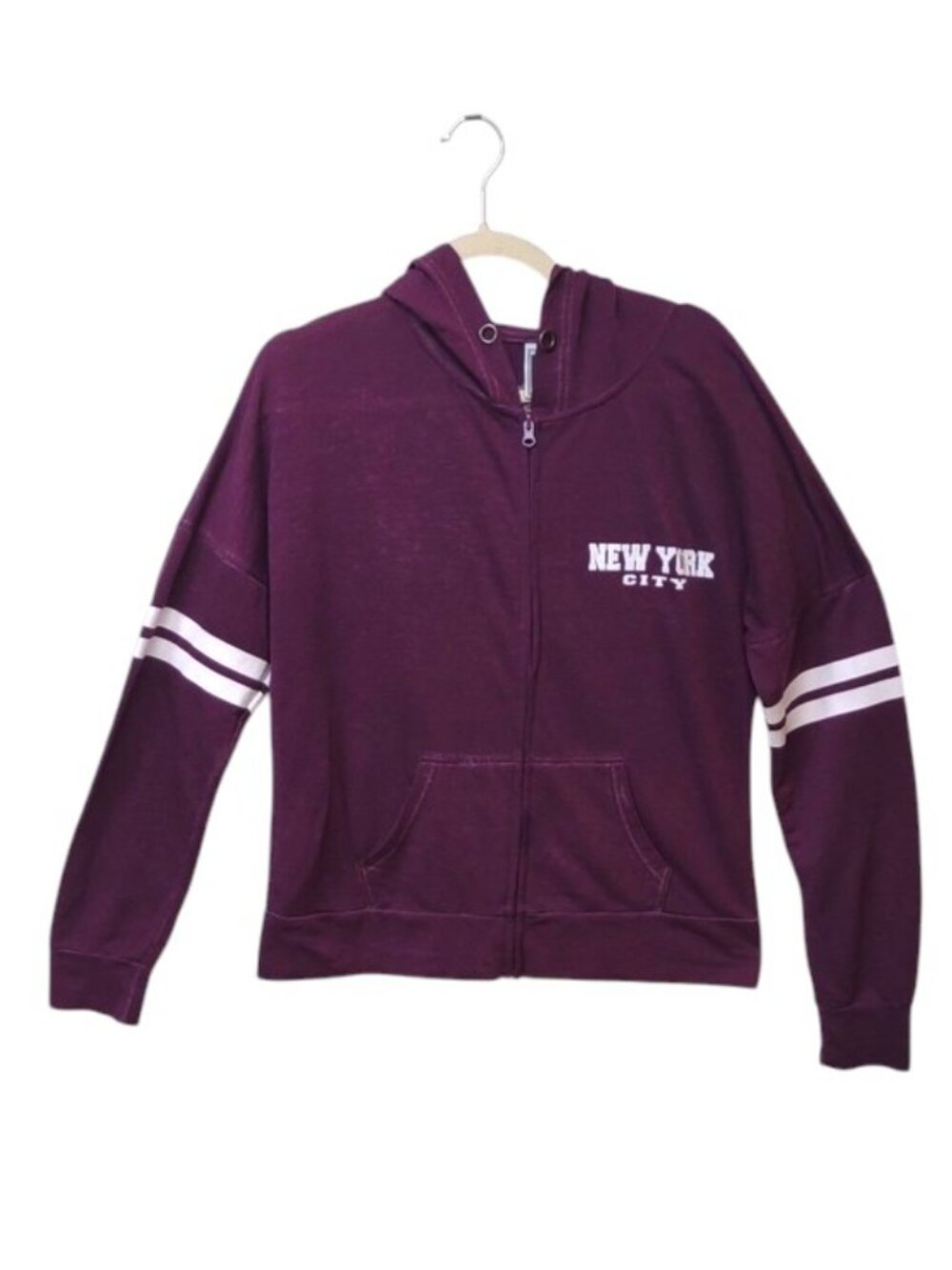 Liquid Energy Purple LS New York City Graphic Distressed Zip-Up Hoodie